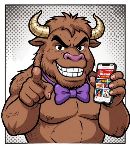 Bizzo Casino Bison Maskottchen feiert den Gewinn