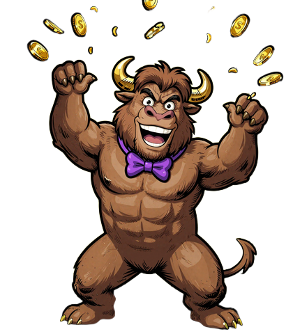 Bizzo Casino Bison Maskottchen feiert den Gewinn
