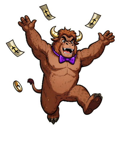 Bizzo Casino Bison Maskottchen feiert den Gewinn